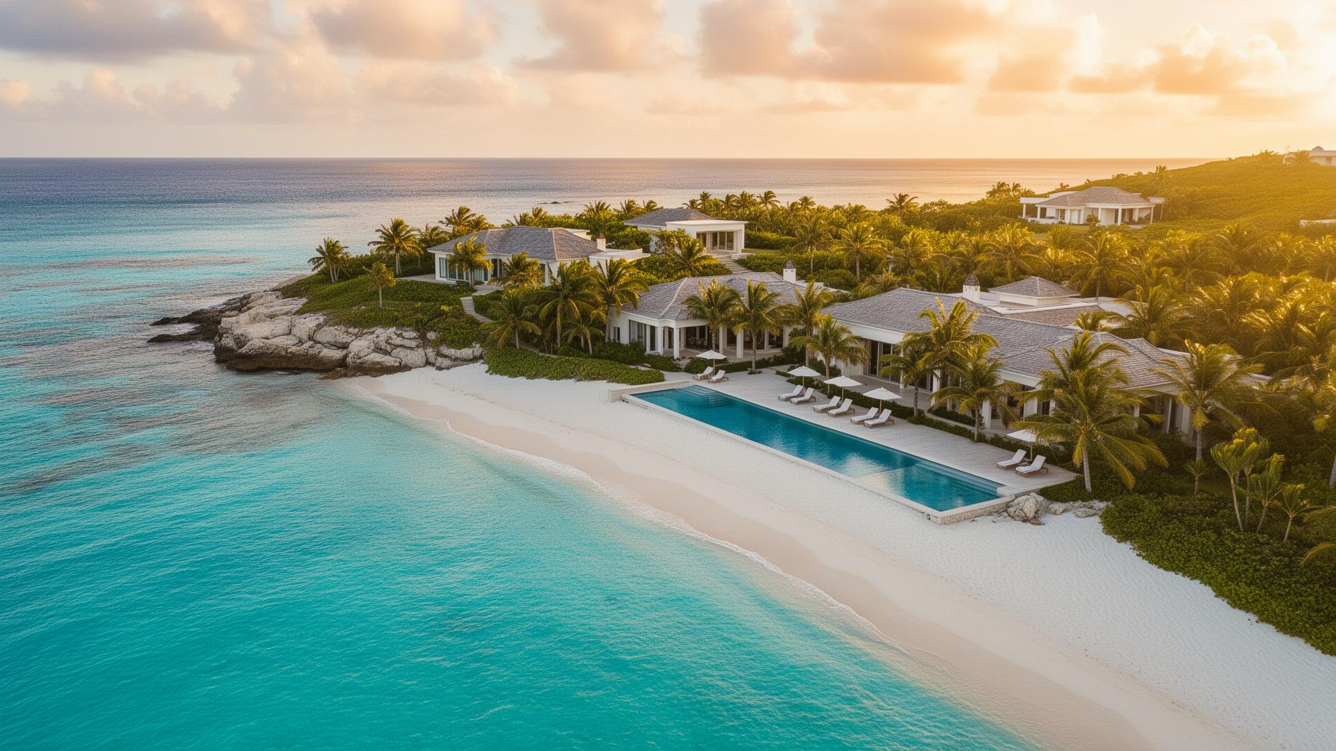 Luxury beachfront villa in Anguilla at sunset